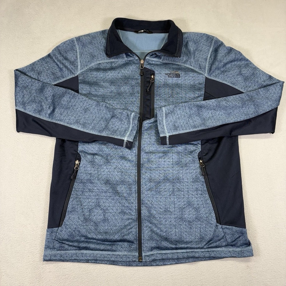 The North Face NF0A37JU Mens Large Blue Gray Textured Fleece Full Zip Jacket